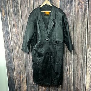 Vintage Outbrook Women's Black Leather Trenchcoat Size 2X